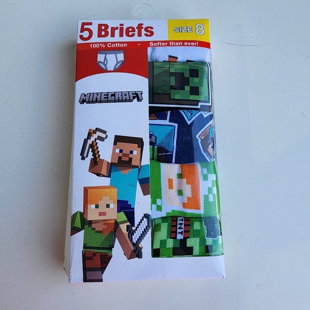 NWT Handcraft 5 Pack MineCraft Boys Briefs Cotton Multi Colors 100% Cotton Sz 8